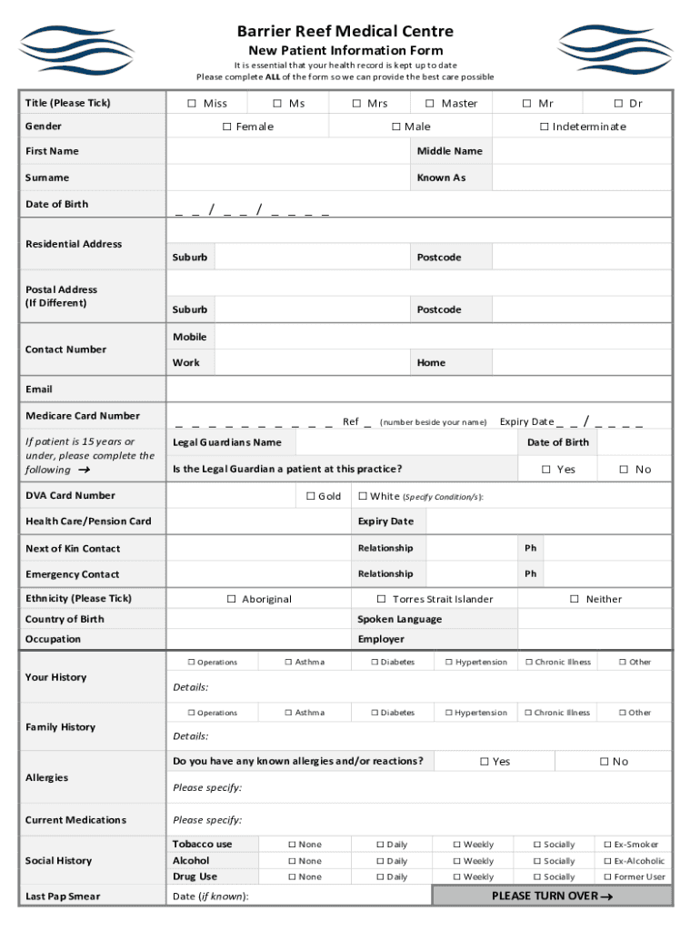 Fillable Online Health information for patientsBarrier Reef Medical