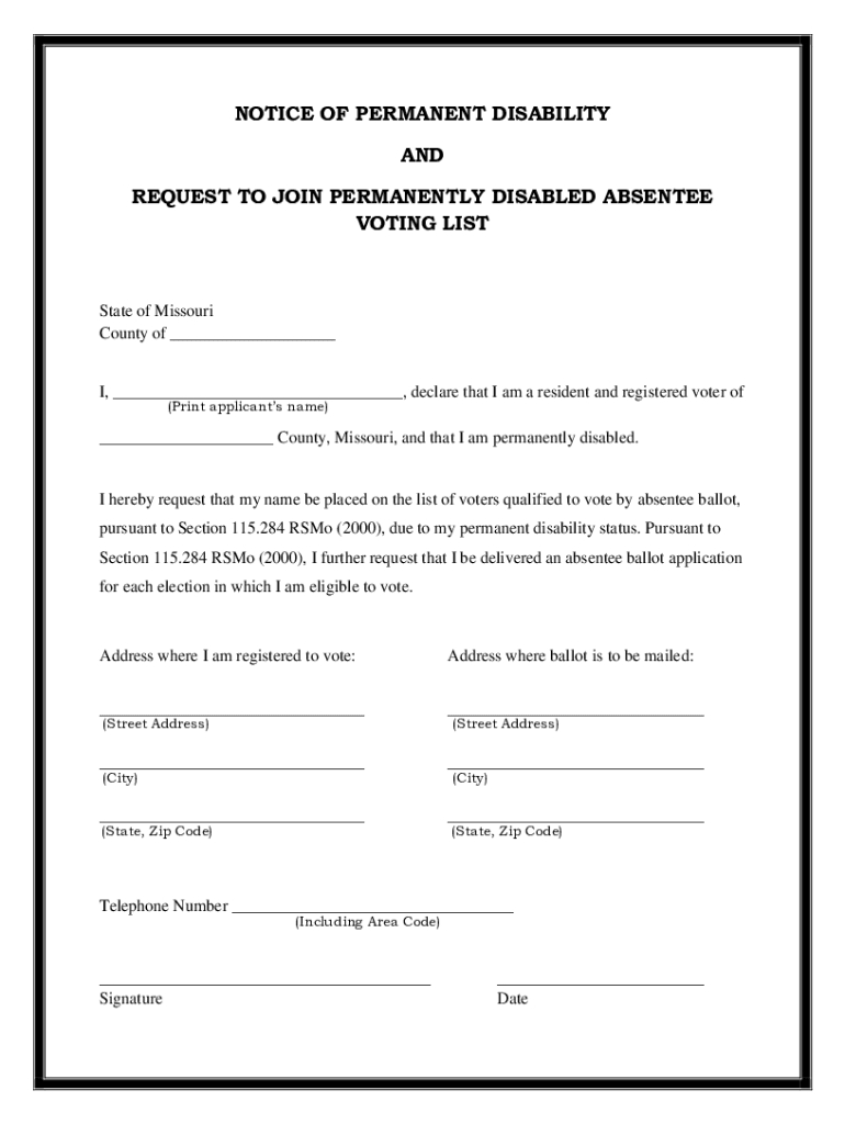 Fillable Online Absentee Ballot For Disabled By Email Greene County Mo Form Fax Email Print