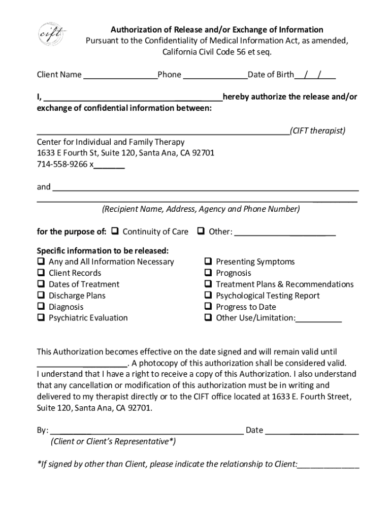 Fillable Online HIPAA Compliant Authorization Form For The Release OfHIPAA Authorization to
