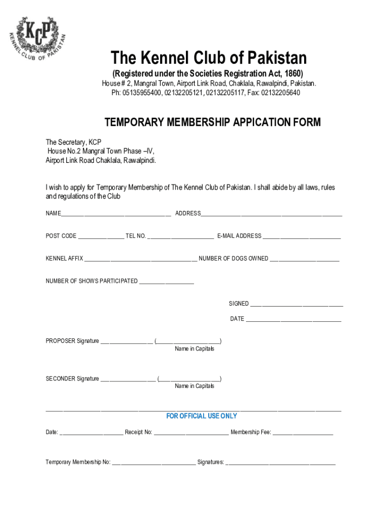 Fillable Online KENNEL CLUB OF PAKISTAN PUREBRED DOG REGISTRATION