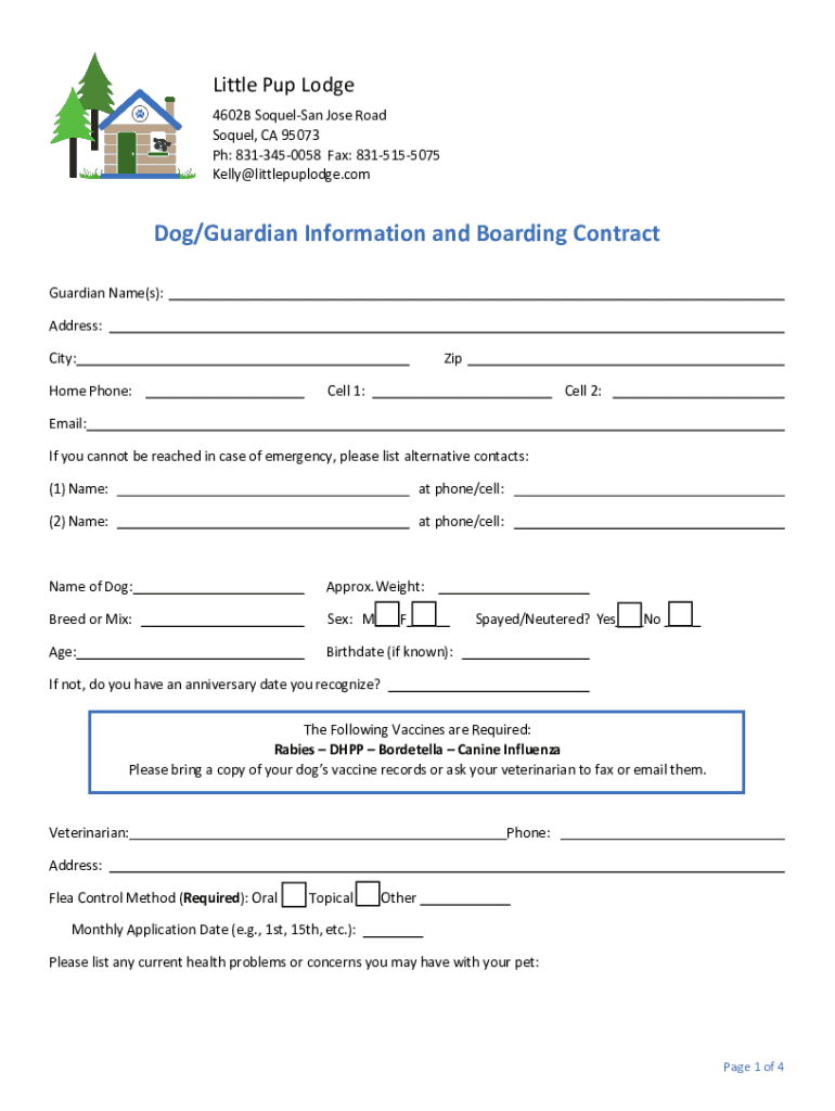 Fillable Online Kennelfree Dog Boarding in Santa Cruz Exclusively For