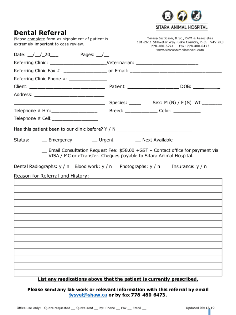 Fillable Online PDF Ultrasound Referral Report Sitara Animal Hospital