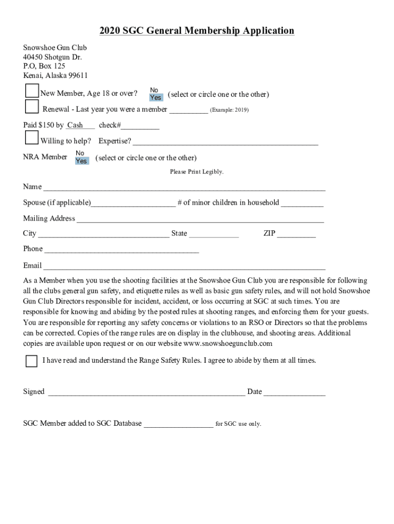 Fillable Online SnowShoe Gun ClubSharon Gun Club JoiningScottsdale