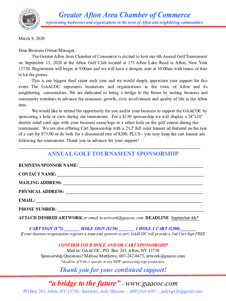 Fillable Online Greater Afton Area Chamber of Commerce Fax Email Print