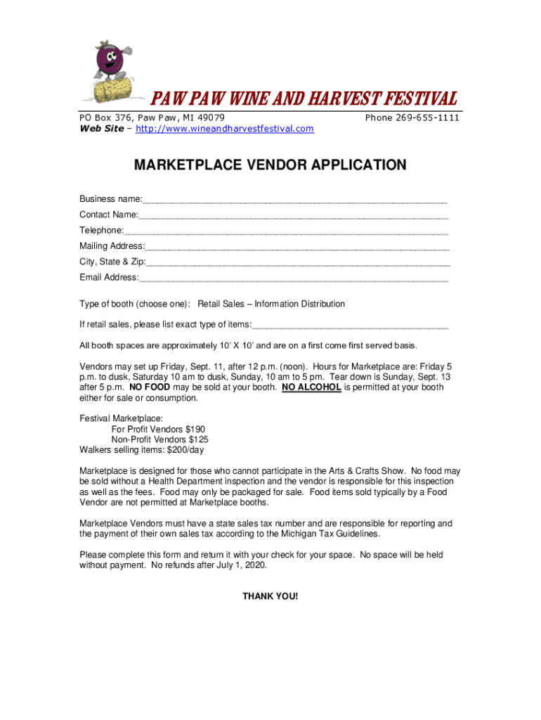 Fillable Online Paw Paw Farmers Market Fax Email Print pdfFiller
