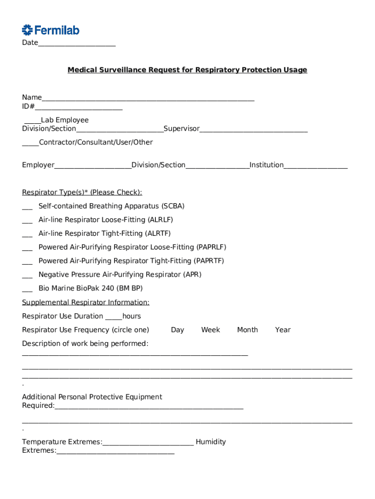 Medical Surveillance Request for Respiratory Protection Usage Doc
