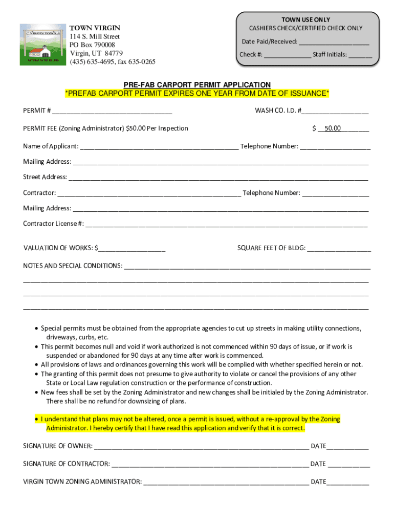 Fillable Online PREFAB CARPORT PERMIT APPLICATION *PREFAB CARPORT