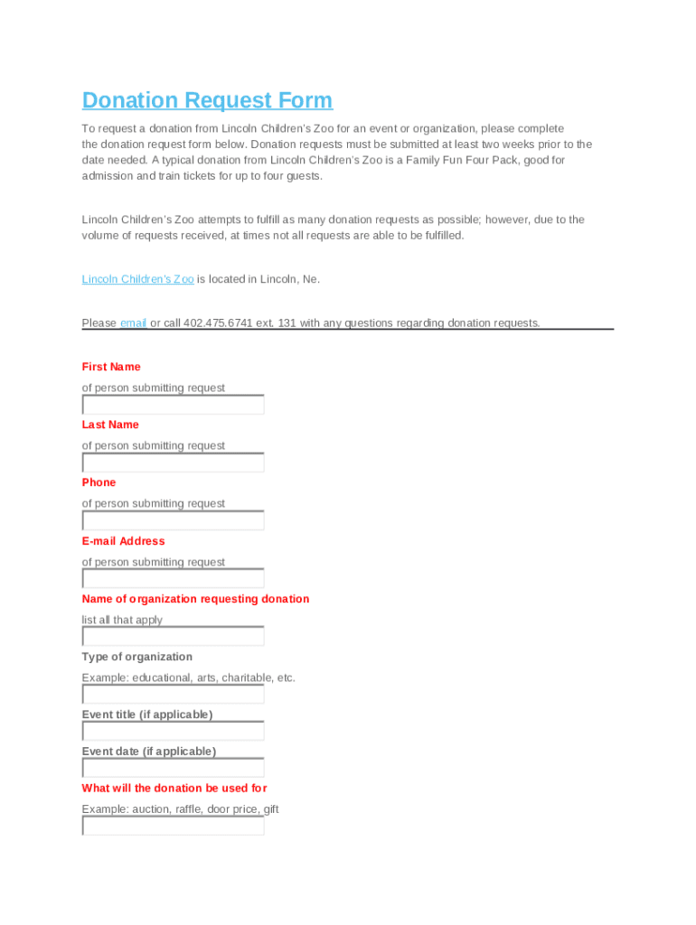 Lincoln Children's Zoo Contribute Donation Request Doc Template