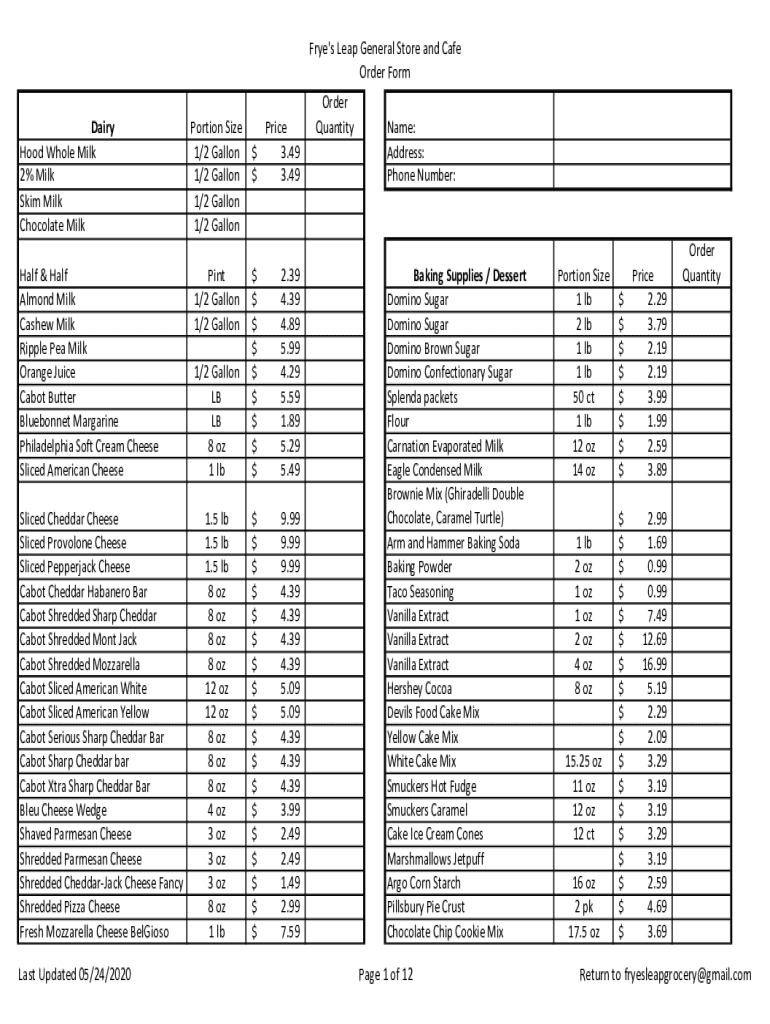 Fillable Online Frye's Leap Cafe Fryes Leap Cafe Cafe in Frye