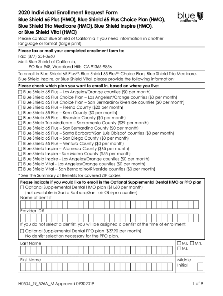 Fillable Online Downloadable Forms for Individual Products Blue Cross