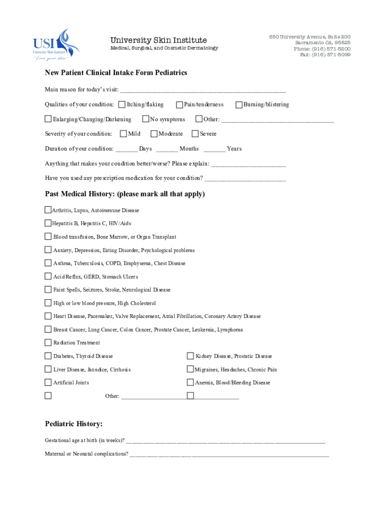 Fillable Online New Patient Clinical Intake Form Pediatrics Fax Email