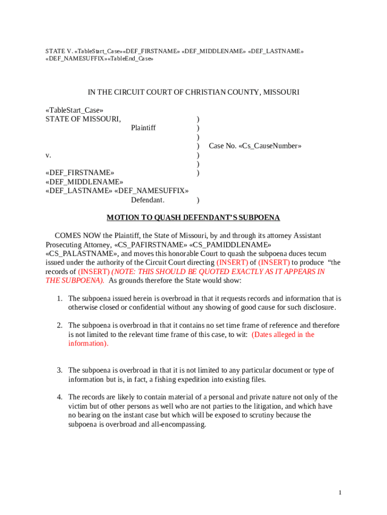 IN THE CIRCUIT COURT OF TANEY COUNTY, MISSOURI Doc Template pdfFiller