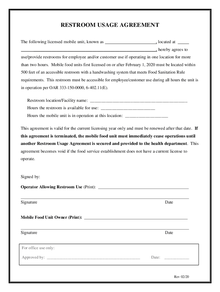 Fillable Online Restroom Usage Agreement Form (pdf) Fax Email Print