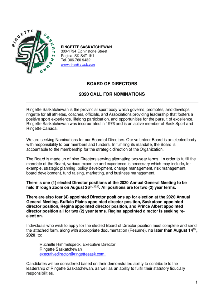Fillable Online BOARD OF DIRECTORS PACKAGE AND NOMINATION FORM Fax