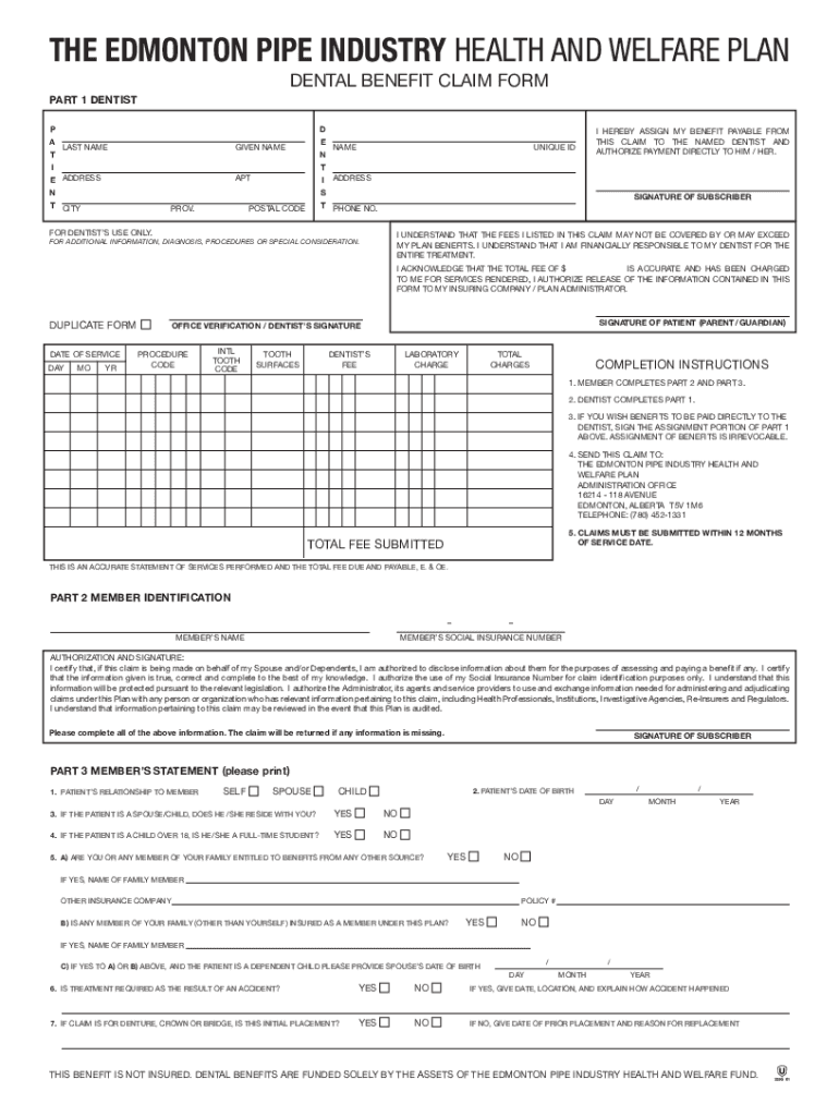 Fillable Online The Edmonton Pipe Industry Health & Welfare Plan Fax Email Print pdfFiller