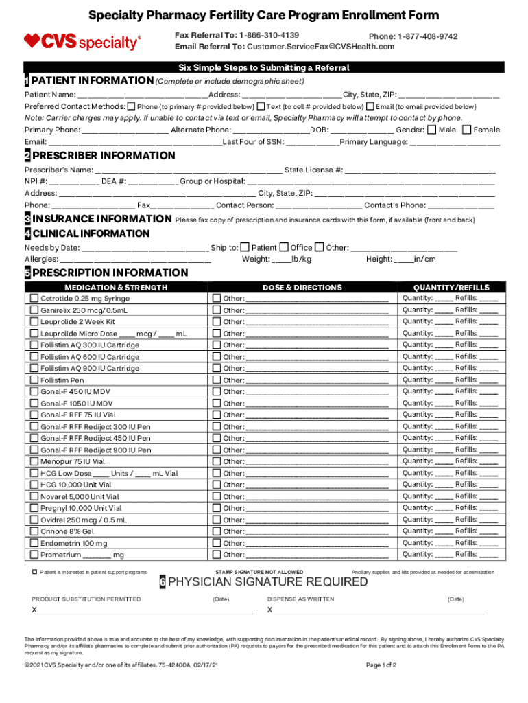 Fillable Online Pediatric Depot Enrollment Form CVS Specialty Fax