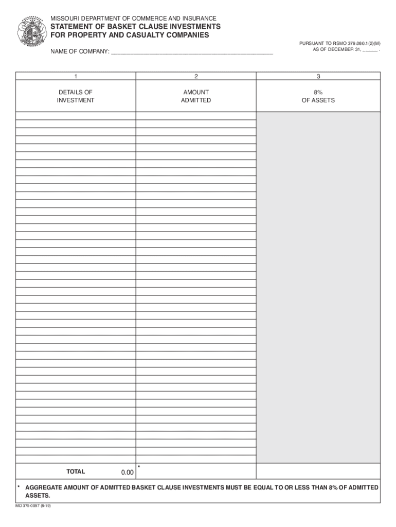 Fillable Online insurance mo Form MO3750097 "Statement of Basket
