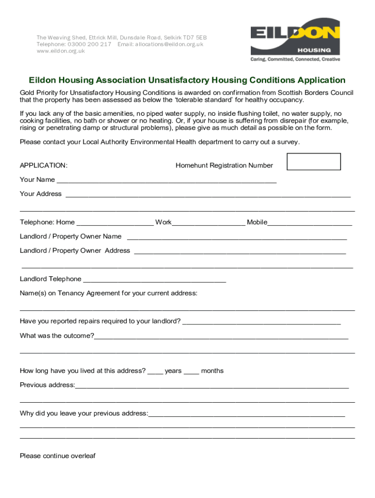 Fillable Online Eildon Housing Association Allocation Guide Priority