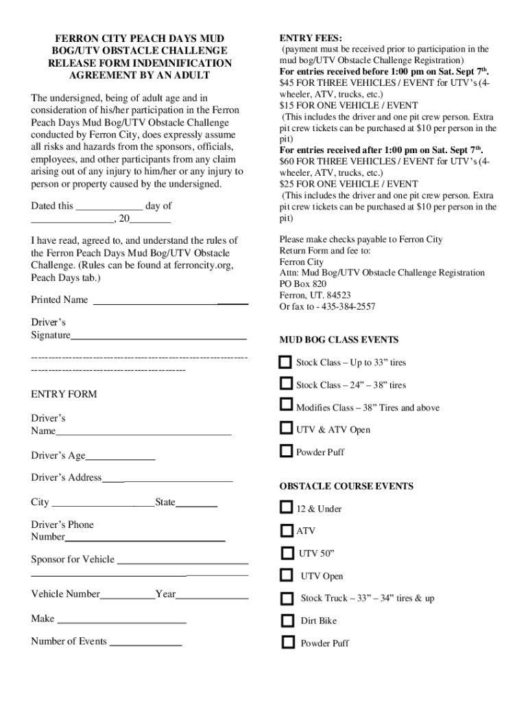 Fillable Online FERRON CITY PEACH DAYS MUD Fax Email Print pdfFiller