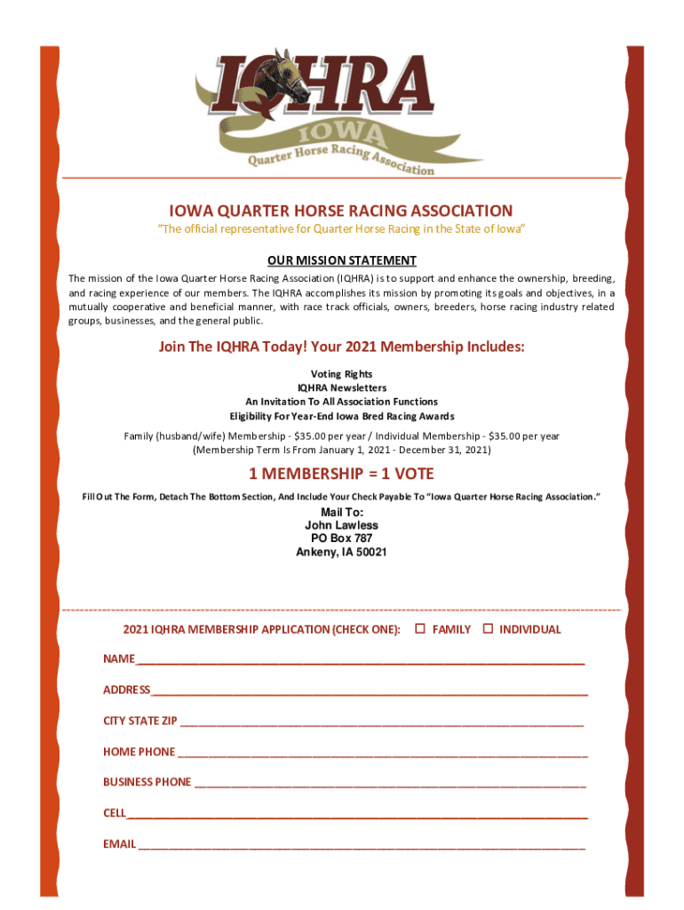 Fillable Online Iowa Quarter Horse Racing AssociationQuarter Horse