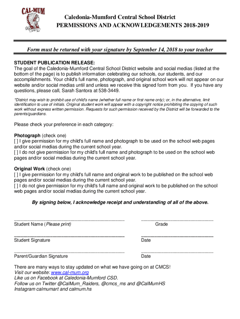 Fillable Online CaledoniaMumford Central School District Parent