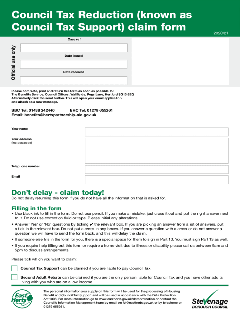 Fillable Online Council Tax Reduction Claim Form Fax Email Print