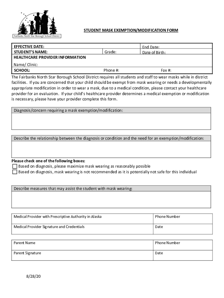 Fillable Online STUDENT MASK EXEMPTION FORMFinal.docx Fax Email Print