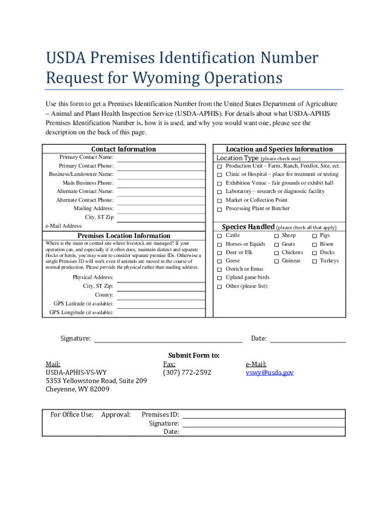 Fillable Online USDA Premises Identification Number Request for Wyoming