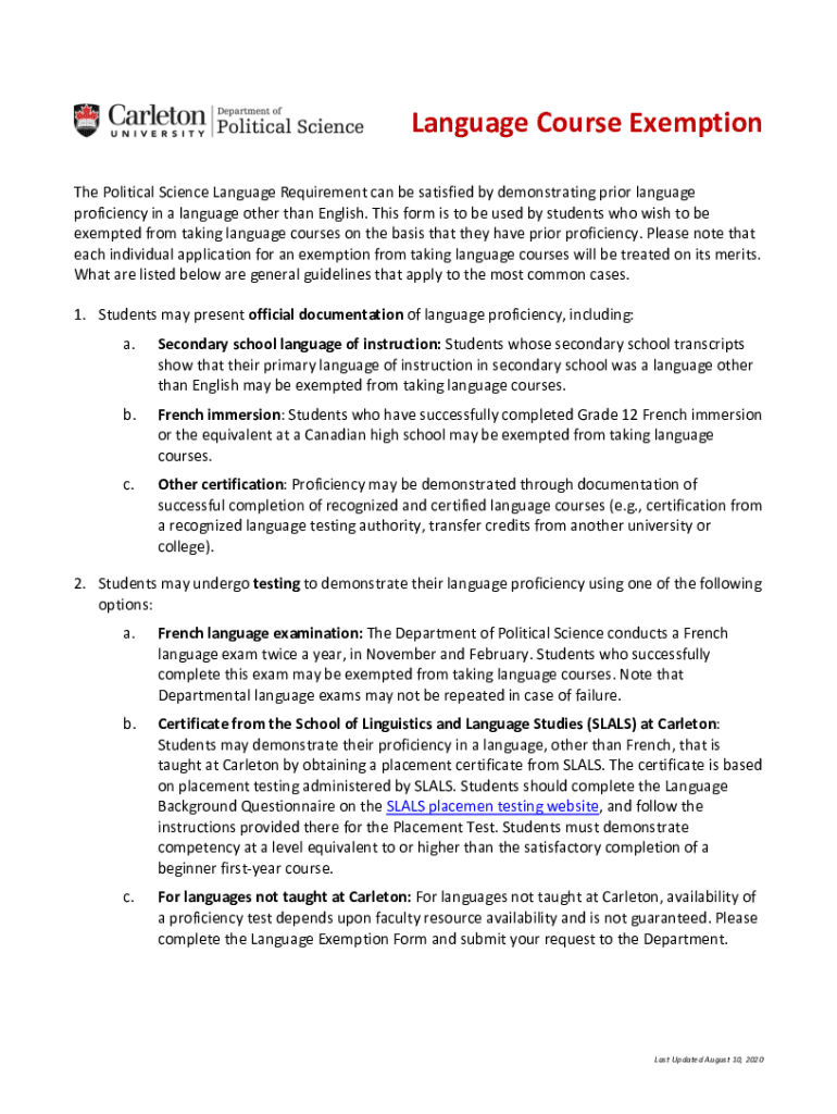 Fillable Online Language Requirement Exemption Form.docx Fax Email