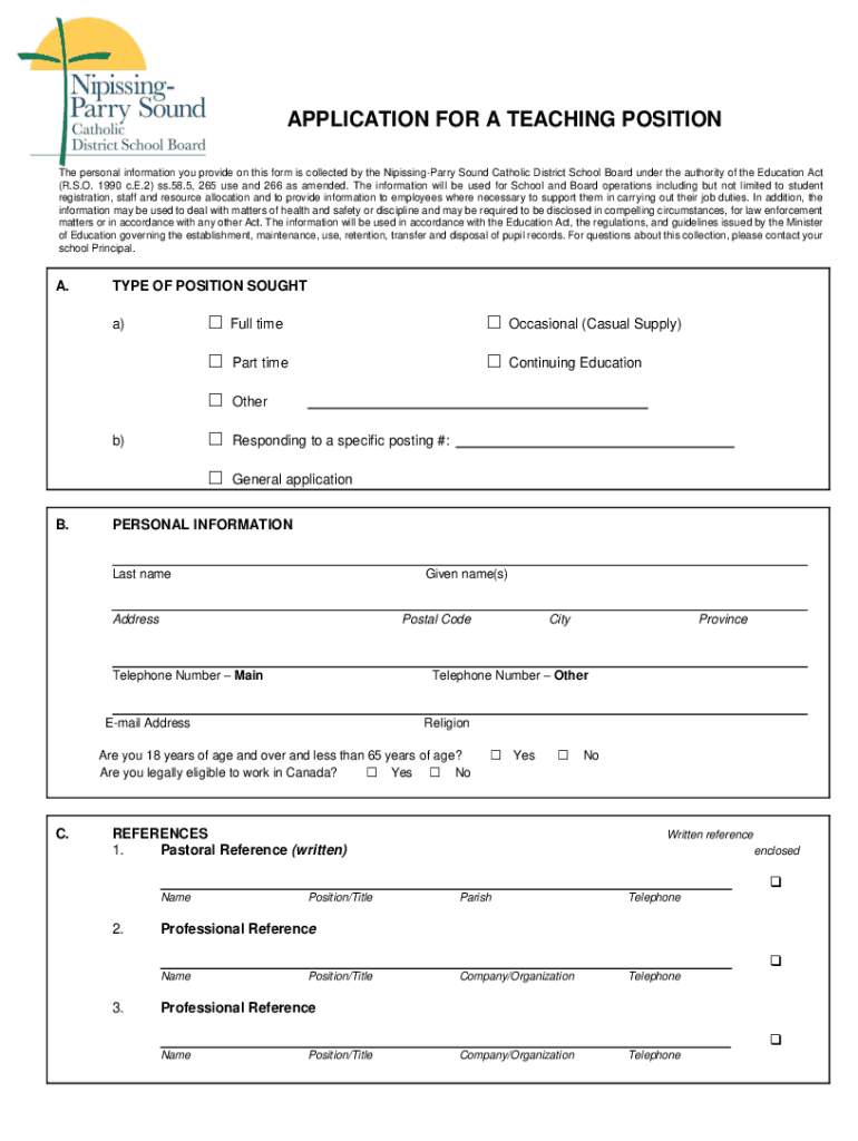 Fillable Online Apply for a teaching or school administrator job Fax Email Print pdfFiller