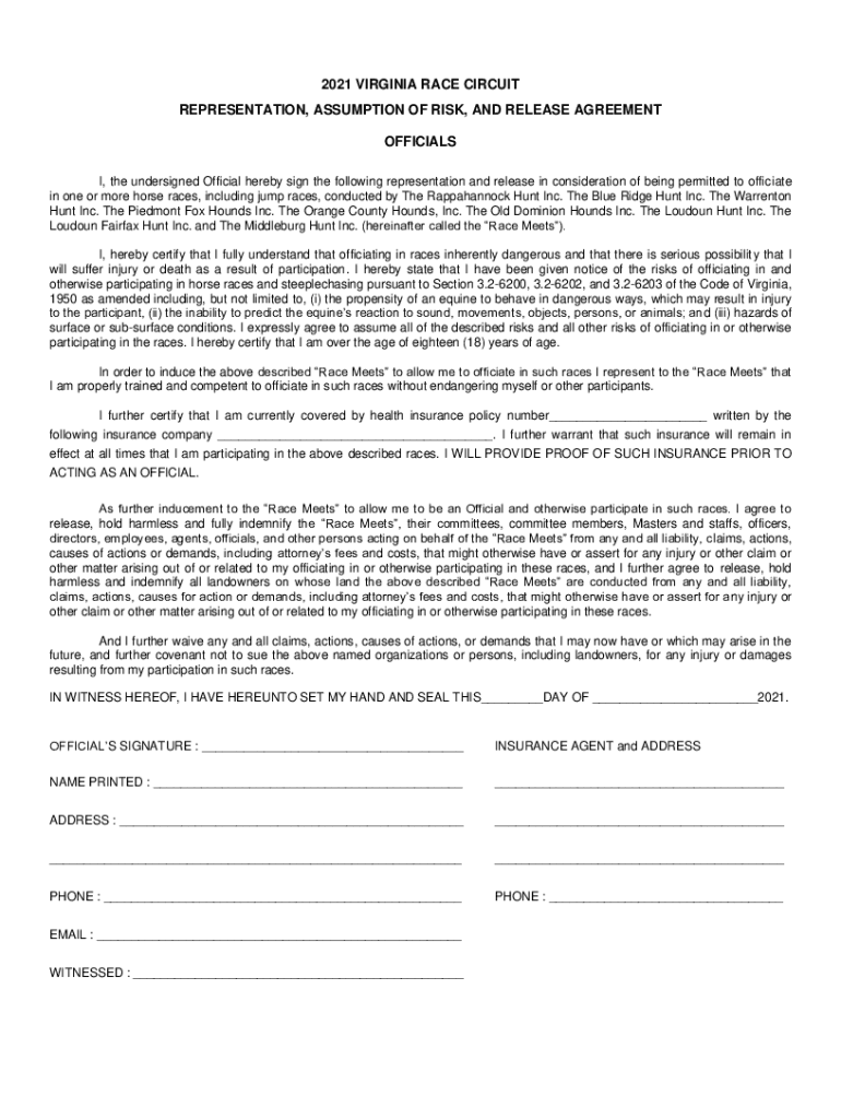 Fillable Online FORM 1 2021 VIRGINIA RACE CIRCUIT REPRESENTATION