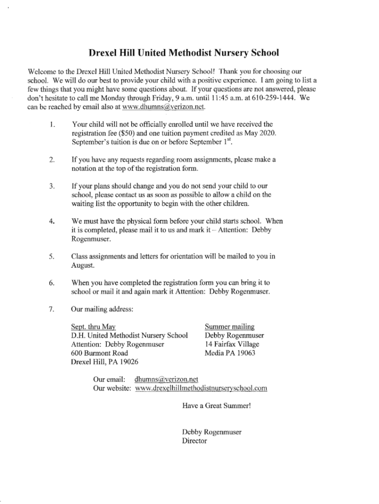 Fillable Online Drexel Hill United Methodist Nursery School