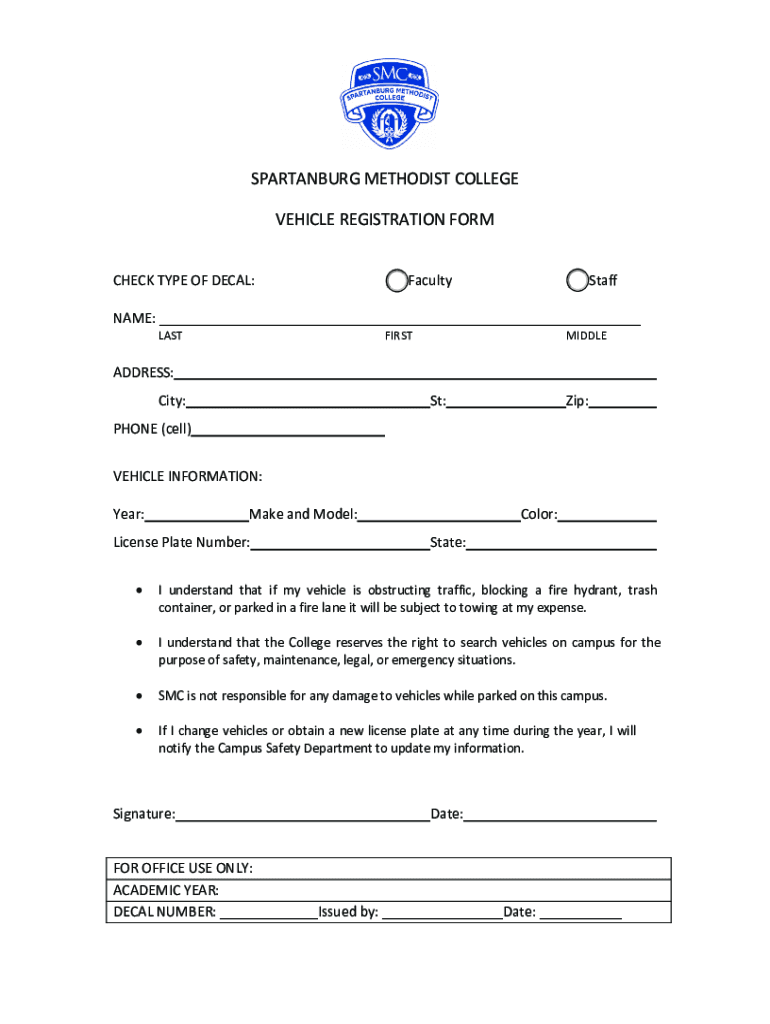 Fillable Online STUDENT VEHICLE REGISTRATION FORM Spartanburg Fax