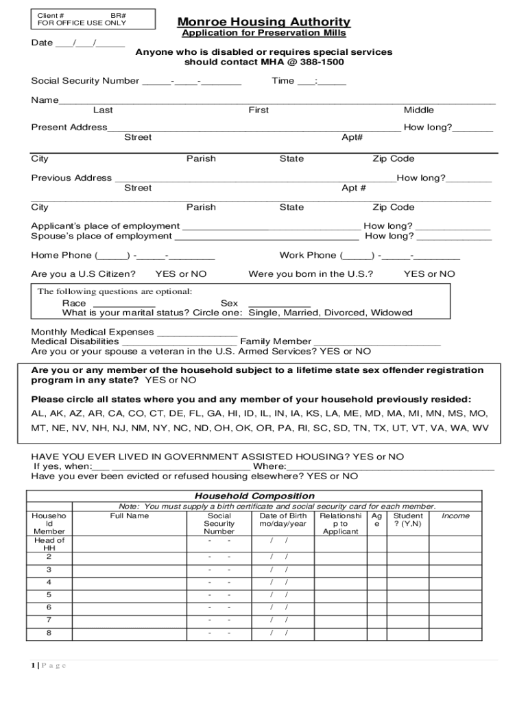 Fillable Online Monroe Housing Authority, LAPublic Housing and Section 8 Fax Email Print pdfFiller