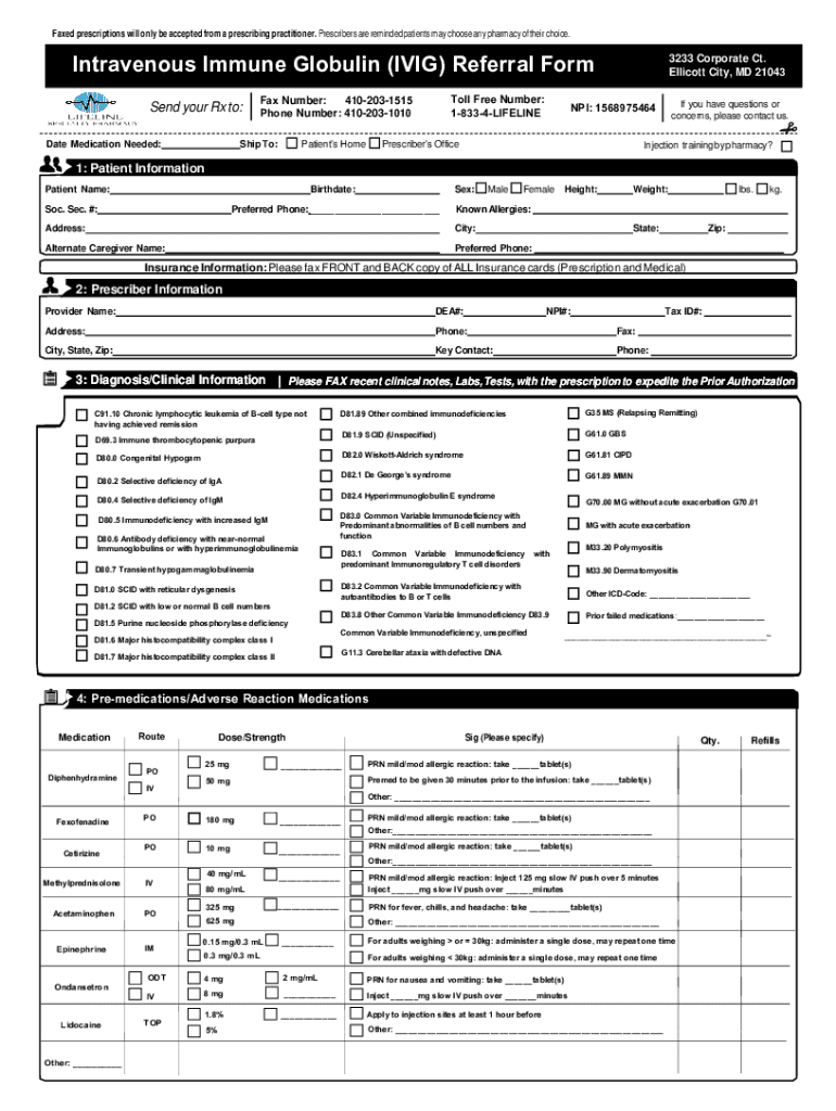 Fillable Online Intravenous Immune Globulin (IVIG) Referral Form Fax