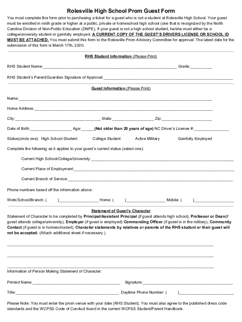 Fillable Online Rolesville High School Prom Guest Form Fax Email Print
