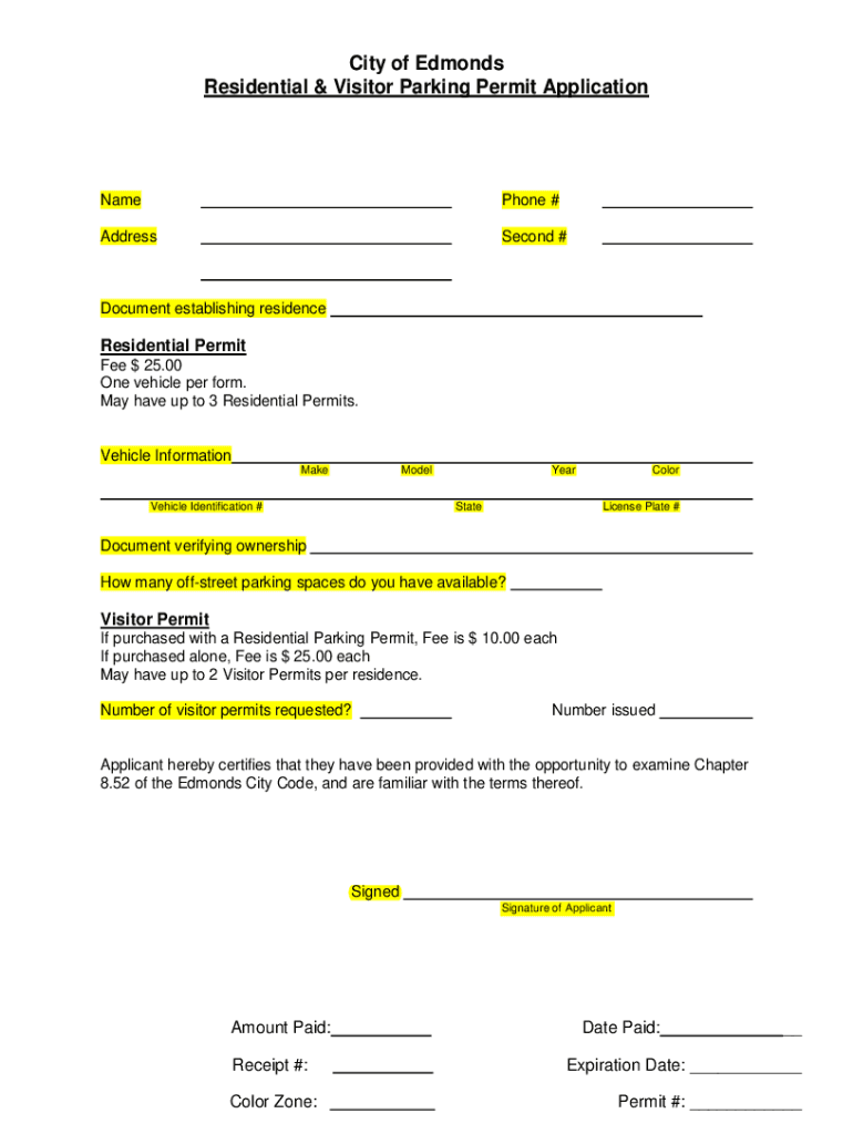 Fillable Online Residential Parking Permit Zones Fax Email Print