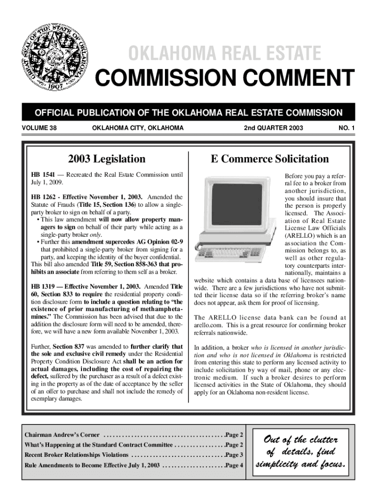 Fillable Online Oklahoma Real Estate Commission Forms Fax Email Print