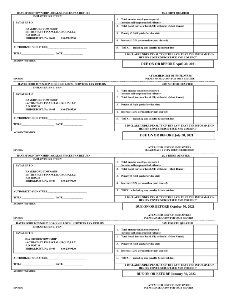 Fillable Online HAVERFORD TOWNSHIP BOROUGH LOCAL SERVICES TAX RETURN