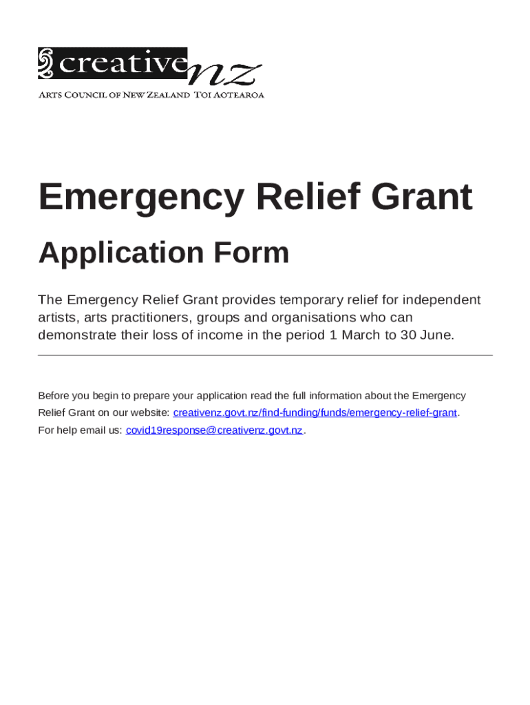 Emergency Relief Grant Application Doc Template pdfFiller