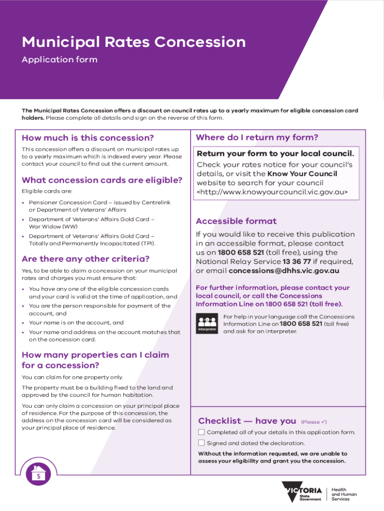 Fillable Online Municipal Rates Concession application form. municipal
