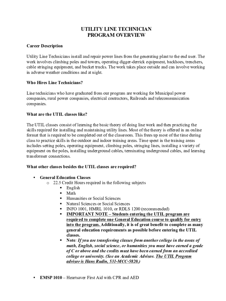 Fillable Online Utility Technician Job Description Sample Template