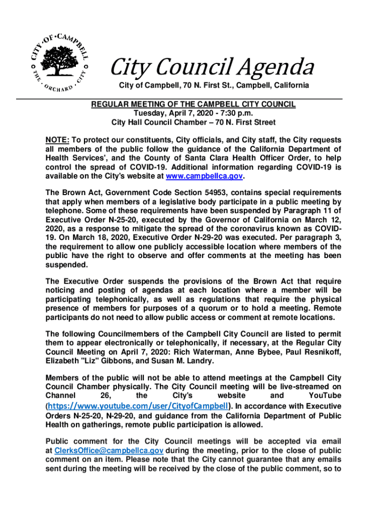 Fillable Online City of Campbell, 70 N. First St., Campbell, California
