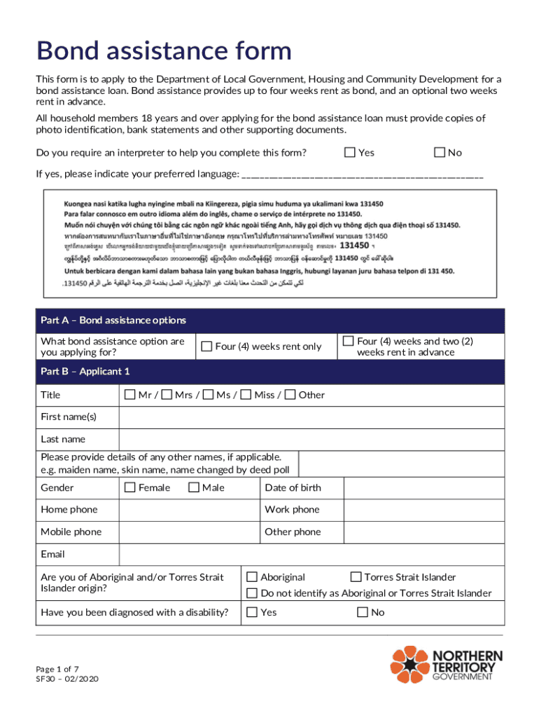 Fillable Online nt gov Bond assistance form NT.GOV.AU Fax Email Print