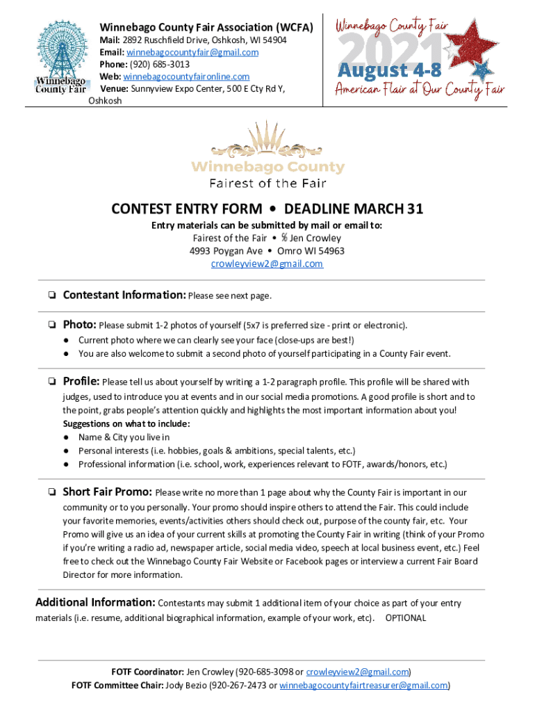 Fillable Online JOB DESCRIPTION Winnebago County Fair Fax Email Print