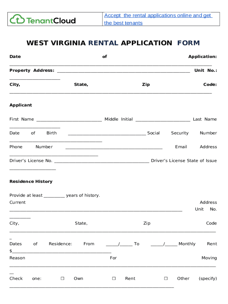 WEST VIRGINIA RENTAL APPLICATION Doc Template pdfFiller