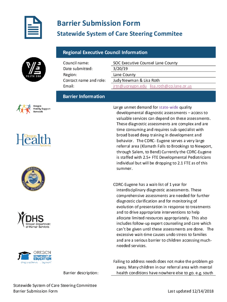 Fillable Online Barrier Submission Form Fax Email Print pdfFiller