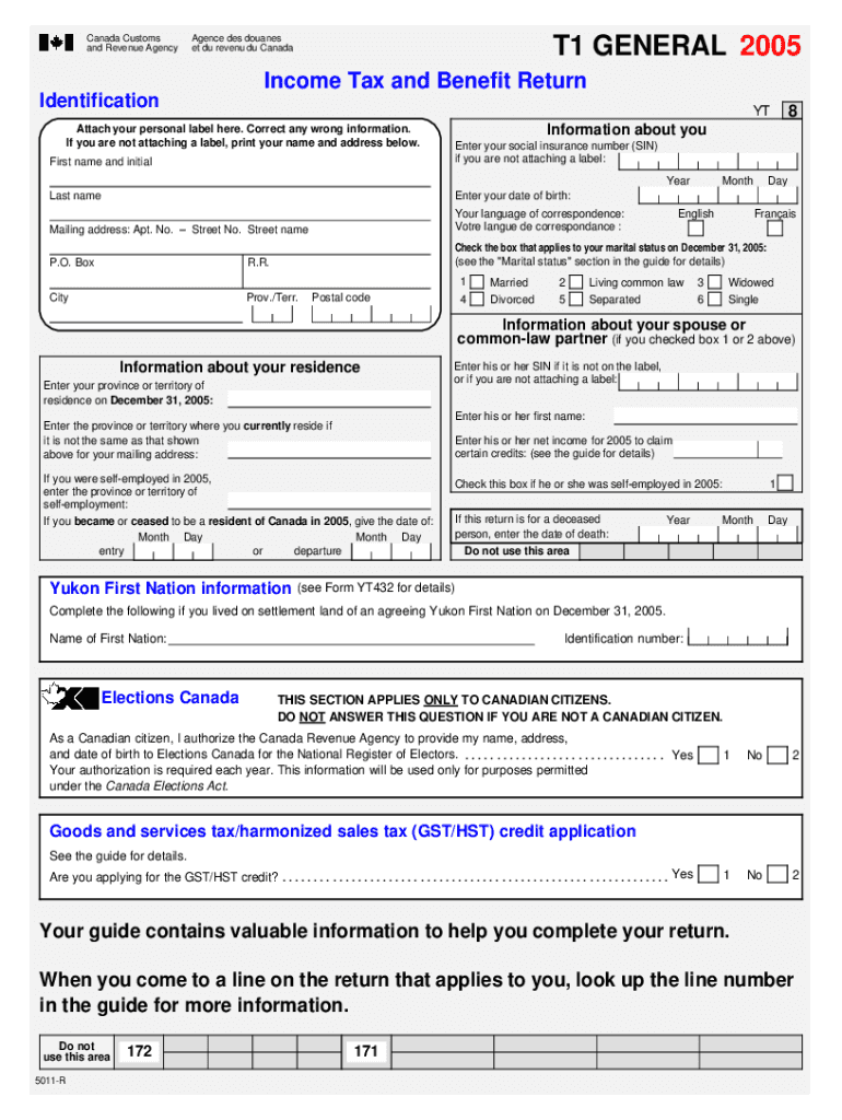 Fillable Online 5011R T1 General 2005 Tax and Benefit Return