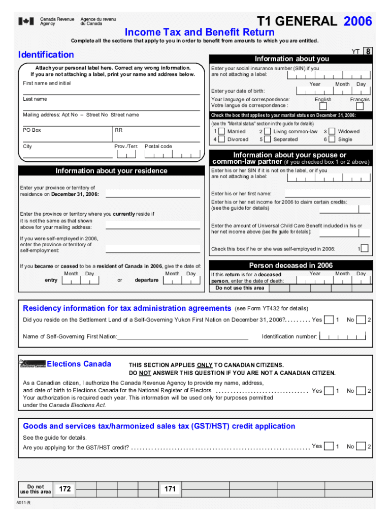 Fillable Online 5011R T1 General 2006 Tax and Benefit Return