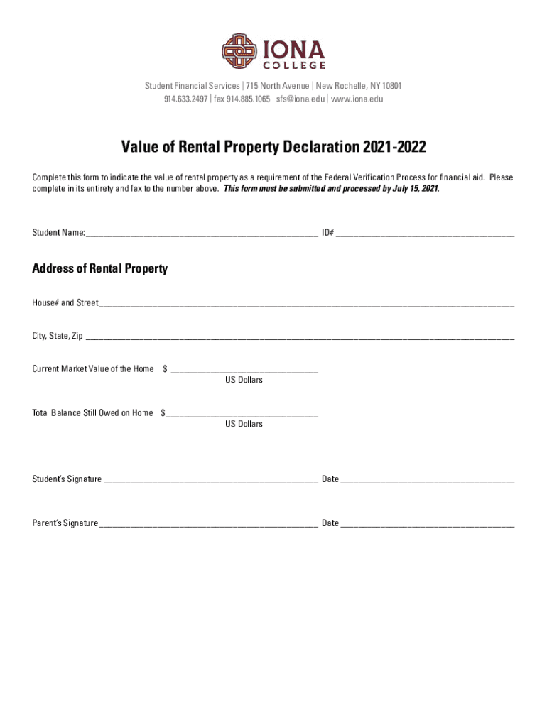 Fillable Online Rental Property Declaration Form 202122 Fax Email
